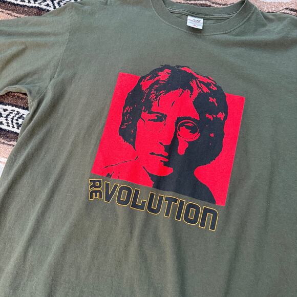 Vintage 2000's John Lennon Green Red Revolution Evolution Peace Tee Shirt Sz XL - Picture 4 of 7
